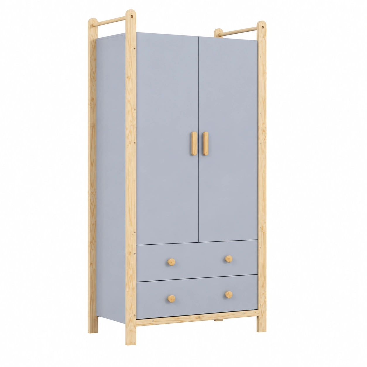 Guardaroba a 2 ante con cassetti e appendiabiti, legno di pino blu, 90x45x180 cm
