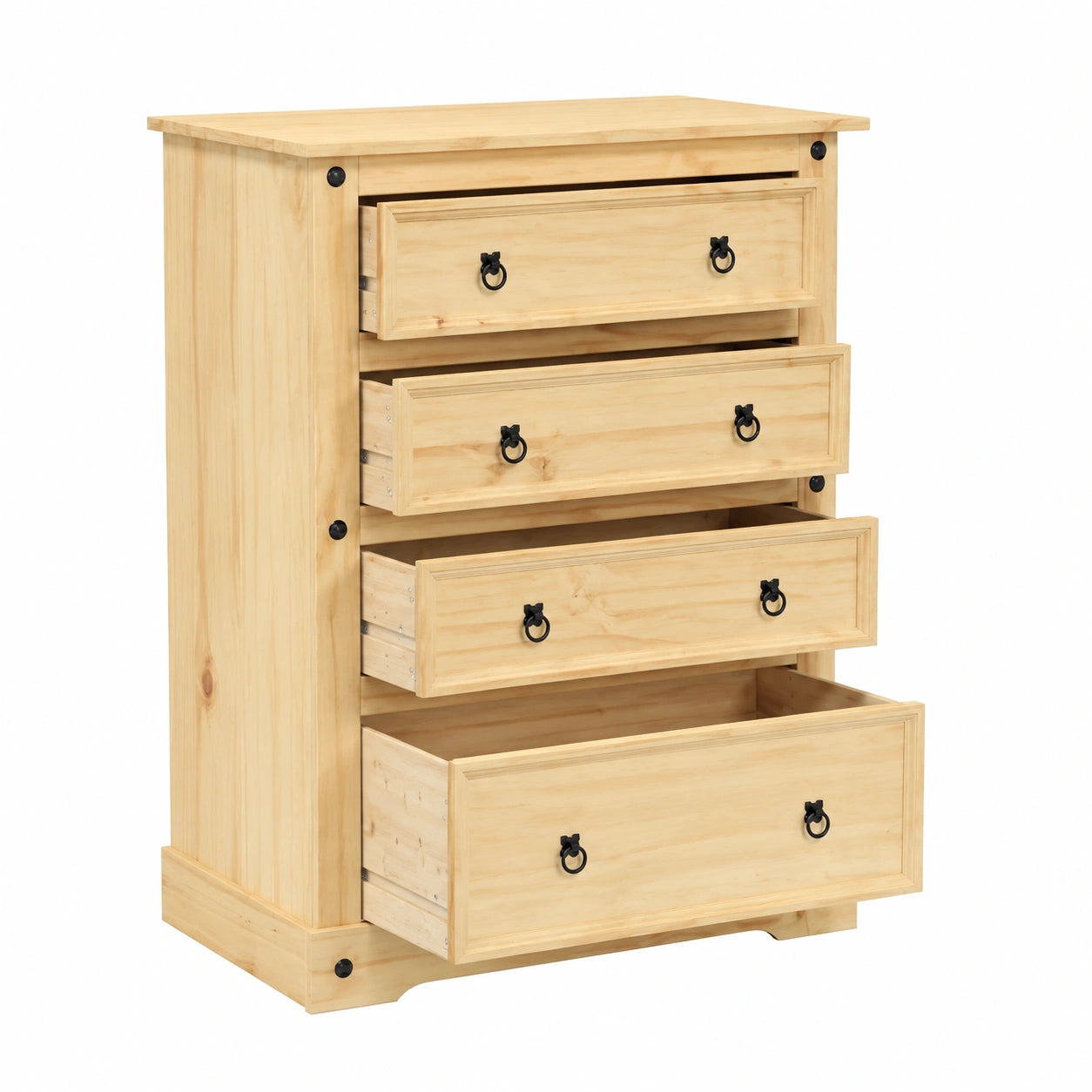 Cassettiera in Pino Massello con 4 Cassetti, Design Rustico per Camera da Letto e Soggiorno