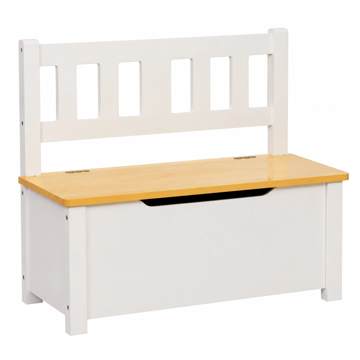 Cassapanca per Bambini con Spazio Contenitore, Bianco e Beige, 60x30x55 cm, in MDF, Complemento d'Arredo per Cameretta