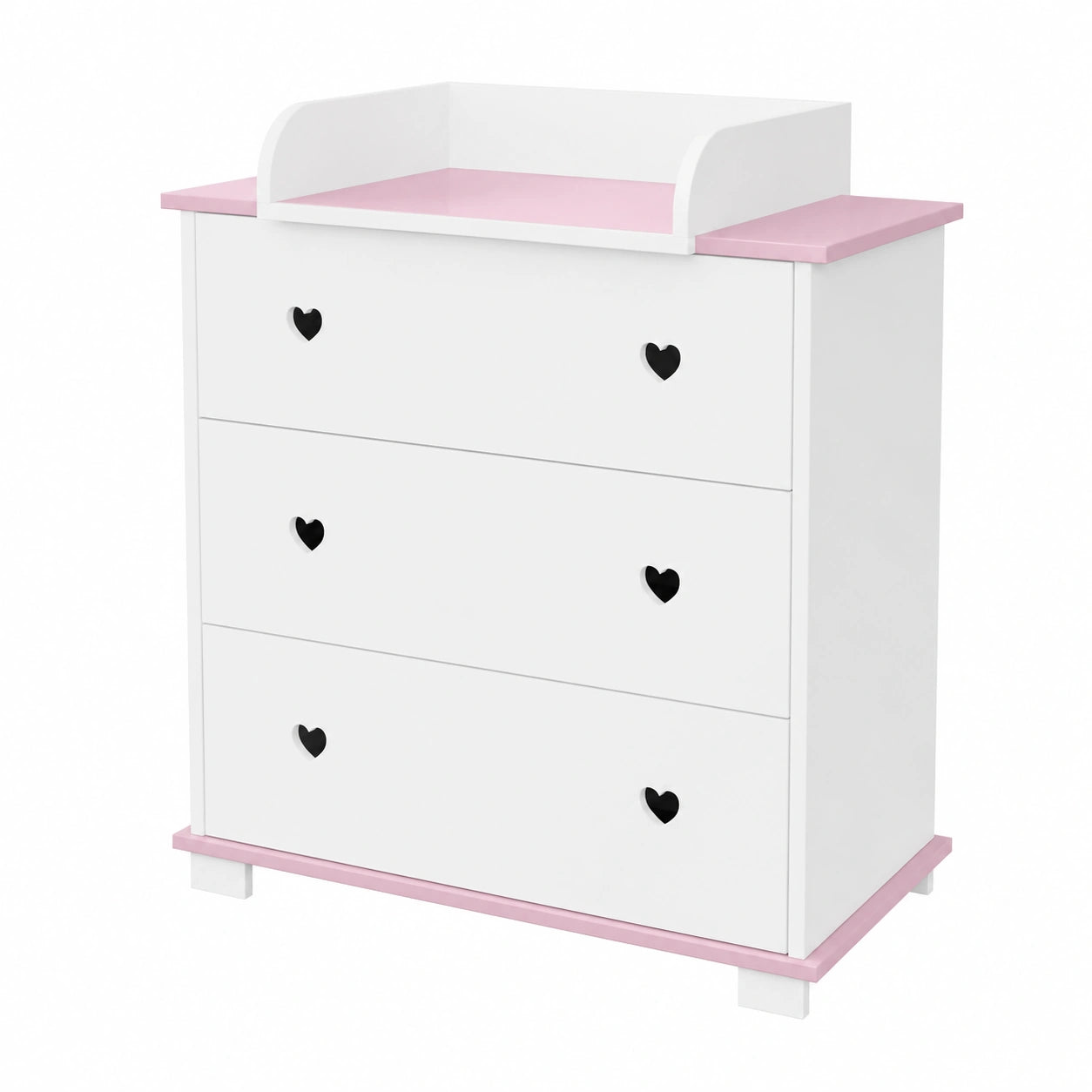 Cassettiera Fasciatoio per Neonati, Bianca e Rosa, Rimovibile, 3 Cassetti, Design Cuore
