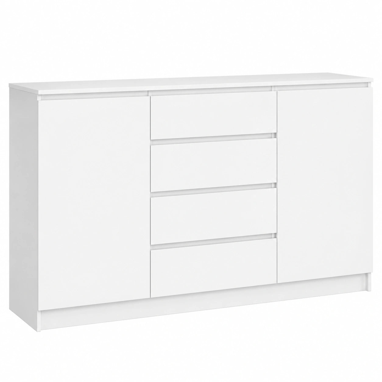 Cassettiera Moderna in Legno Bianco 160 cm con 4 Cassetti e 2 Ante