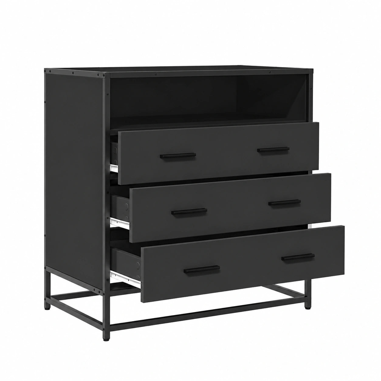 Cassettiera multifunzionale nera in legno e metallo, 70x41x70 cm, per camera da letto, corridoio o soggiorno