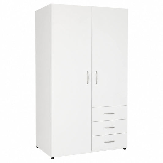 Guardaroba Moderno Molise - Armadio Bianco con 2 Ante e 3 Cassetti in Legno Laminato, 101x176x51 cm