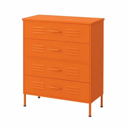 Cassettiera moderna in acciaio arancione, 80x35x101,5 cm, multifunzionale e salvaspazio per ogni ambiente