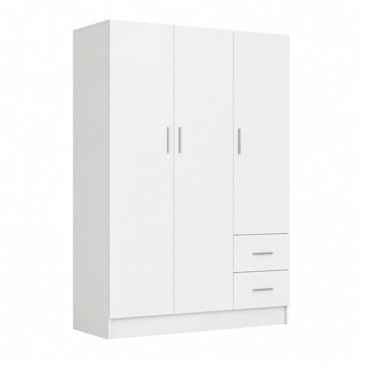 Guardaroba Salvaspazio Bianco con 3 Ante e 2 Cassetti, 120x50x170 cm, per Camera da Letto