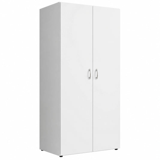 Armadio Bianco 2 Ante con Appendiabiti e Ripiano, 80x52x177 cm