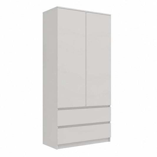 Armadio Bianco con 2 Ante e Cassetti Salvaspazio per Camera da Letto 90 cm