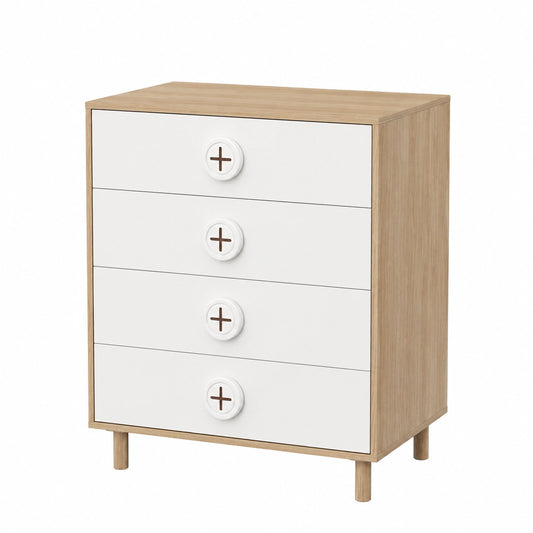 Cassettiera Bianca 4 Cassetti per Camera da Letto, 80x54x90 cm, Mobile Multifunzionale