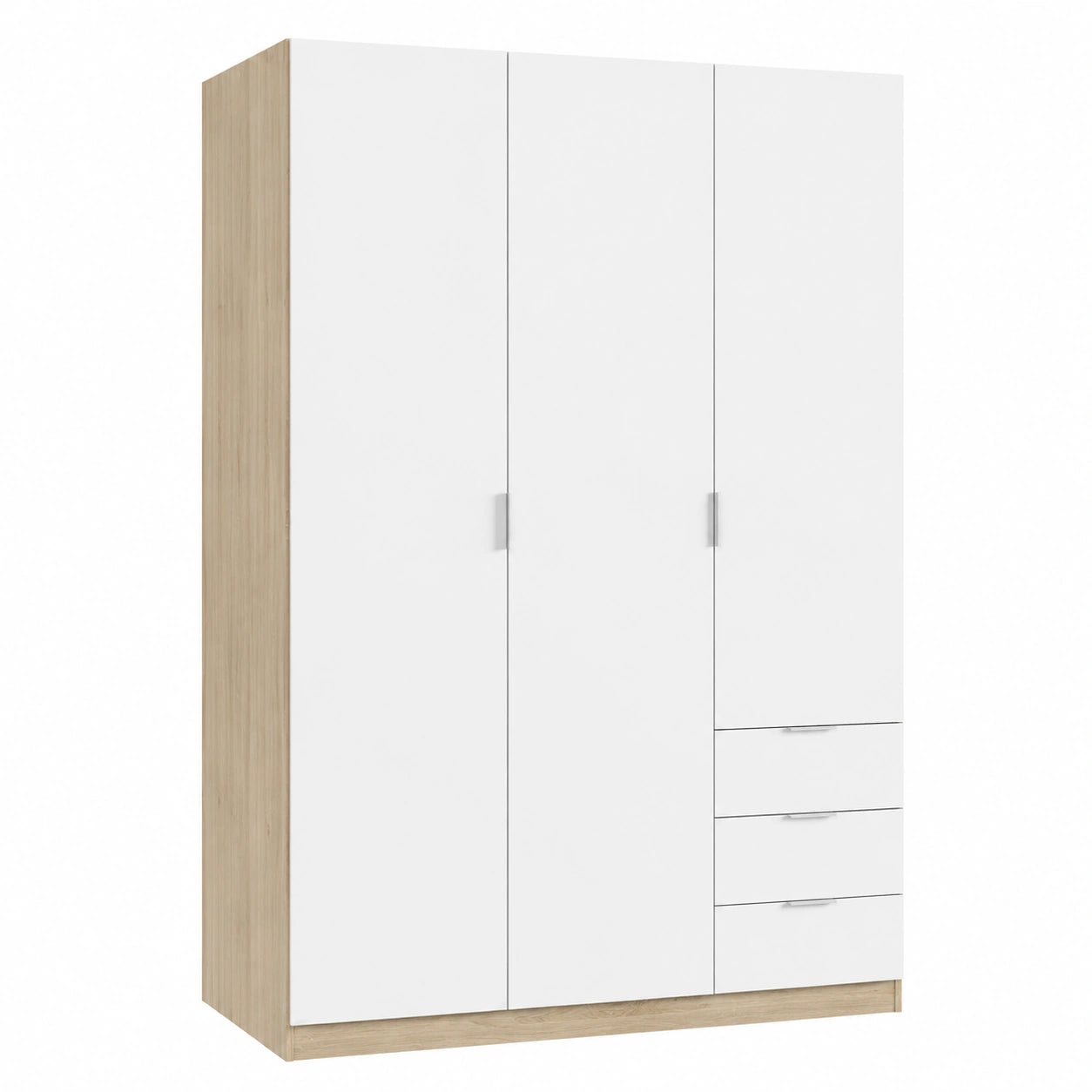 Guardaroba tripla anta e cassetti, rovere canadese e bianco, 121x180x52 cm