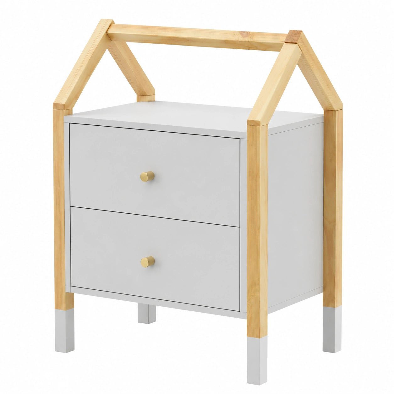 Comodino per Bambini Enny con 2 Cassetti in Legno - Design Moderno Bianco e Naturale