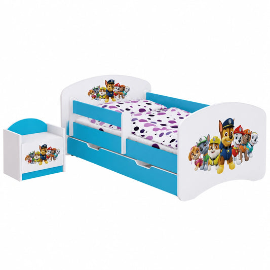 Letto per Bambini Super Dog con Materasso e Cassetto - Design Sicuro e Resistente - Camera da Letto Blu 140x70 cm