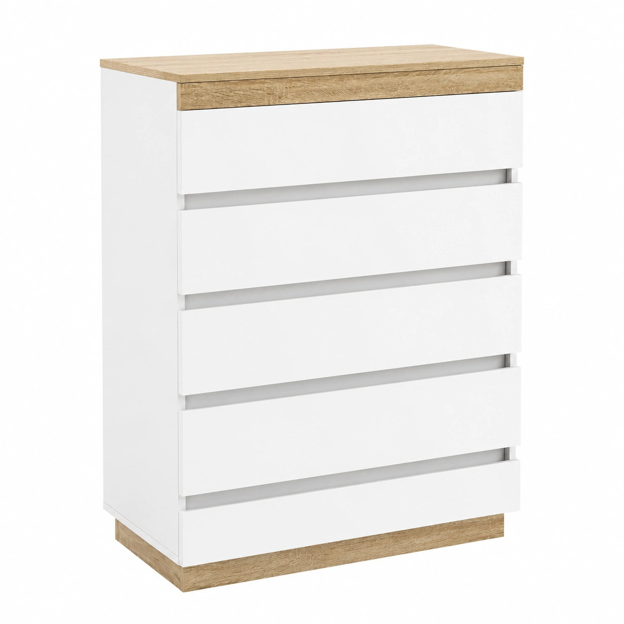 HOMCOM Cassettiera in Legno a 5 Cassetti con Sicurezza, 80x40x109 cm, Finitura Bianco e Rovere