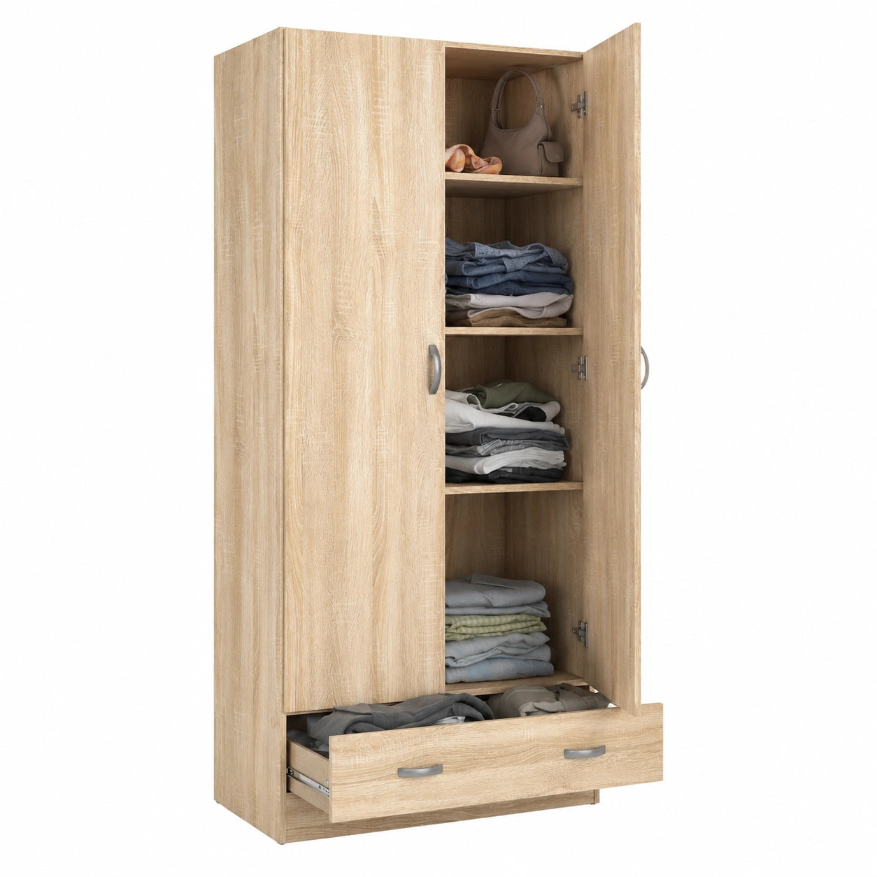 Armadio Dmora in Rovere con Due Ante e Cassetto, 79x35x171 cm