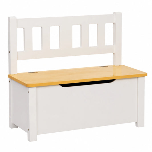 Cassapanca per Bambini con Spazio Contenitore, Bianco e Beige, 60x30x55 cm, in MDF, Complemento d'Arredo per Cameretta