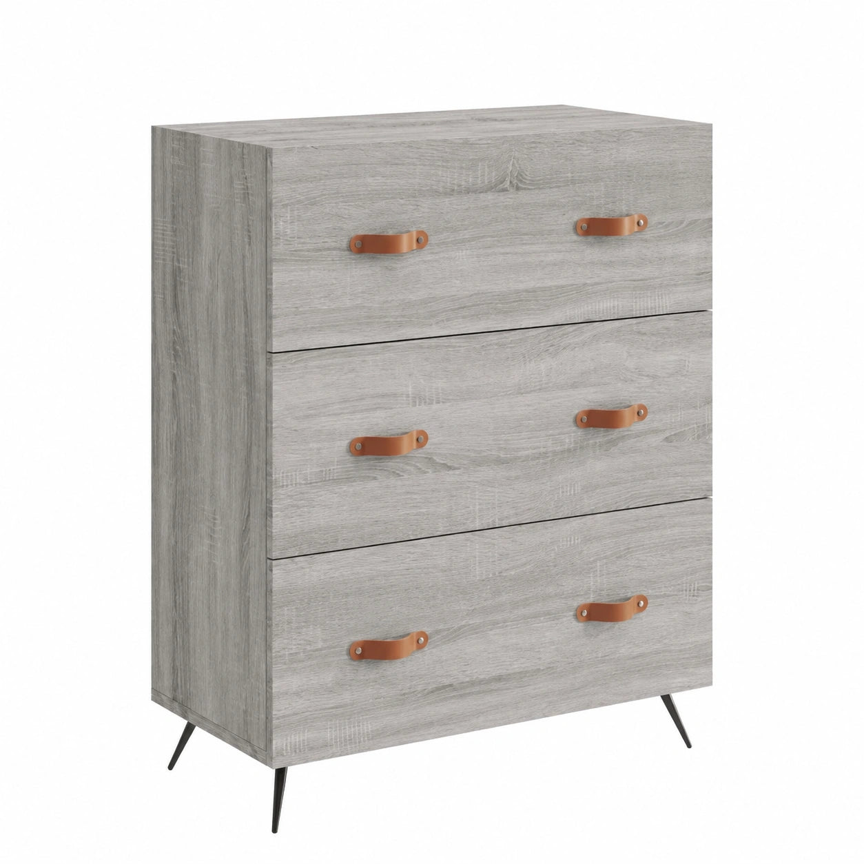 Cassettiera Moderna Salvaspazio in Legno, Grigio Sonoma, con Piedini in Metallo, 69,5x34x90 cm
