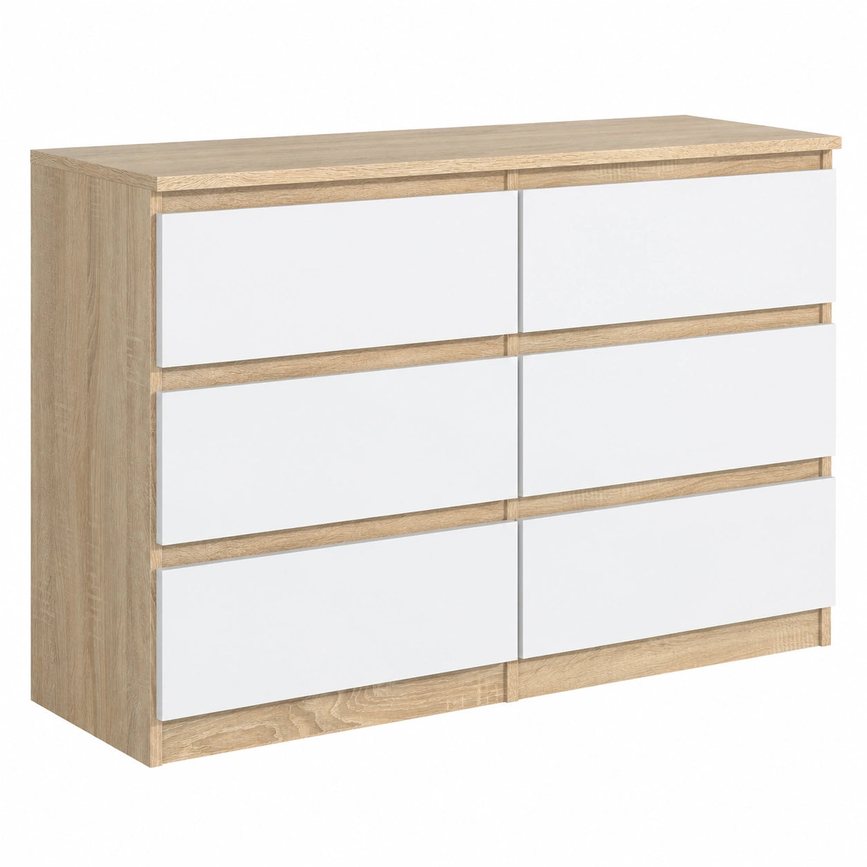 Cassettiera Moderna con 6 Cassetti per Camera da Letto e Soggiorno, Colore Sonoma e Bianco, 120x39x78,5 cm