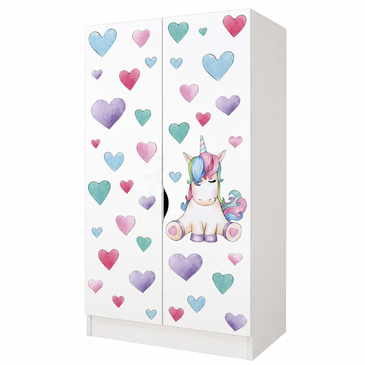 Armadio Unicorno per Bambini in Legno - Bianco 70x42,5x161,5 cm con Ante e Appendiabiti