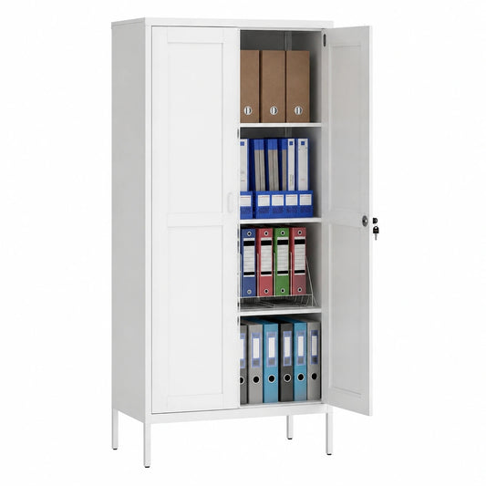 Armadio Ufficio da 2 Ante in Acciaio con Serratura e Ripiani Regolabili, 80x40x175 cm, Bianco